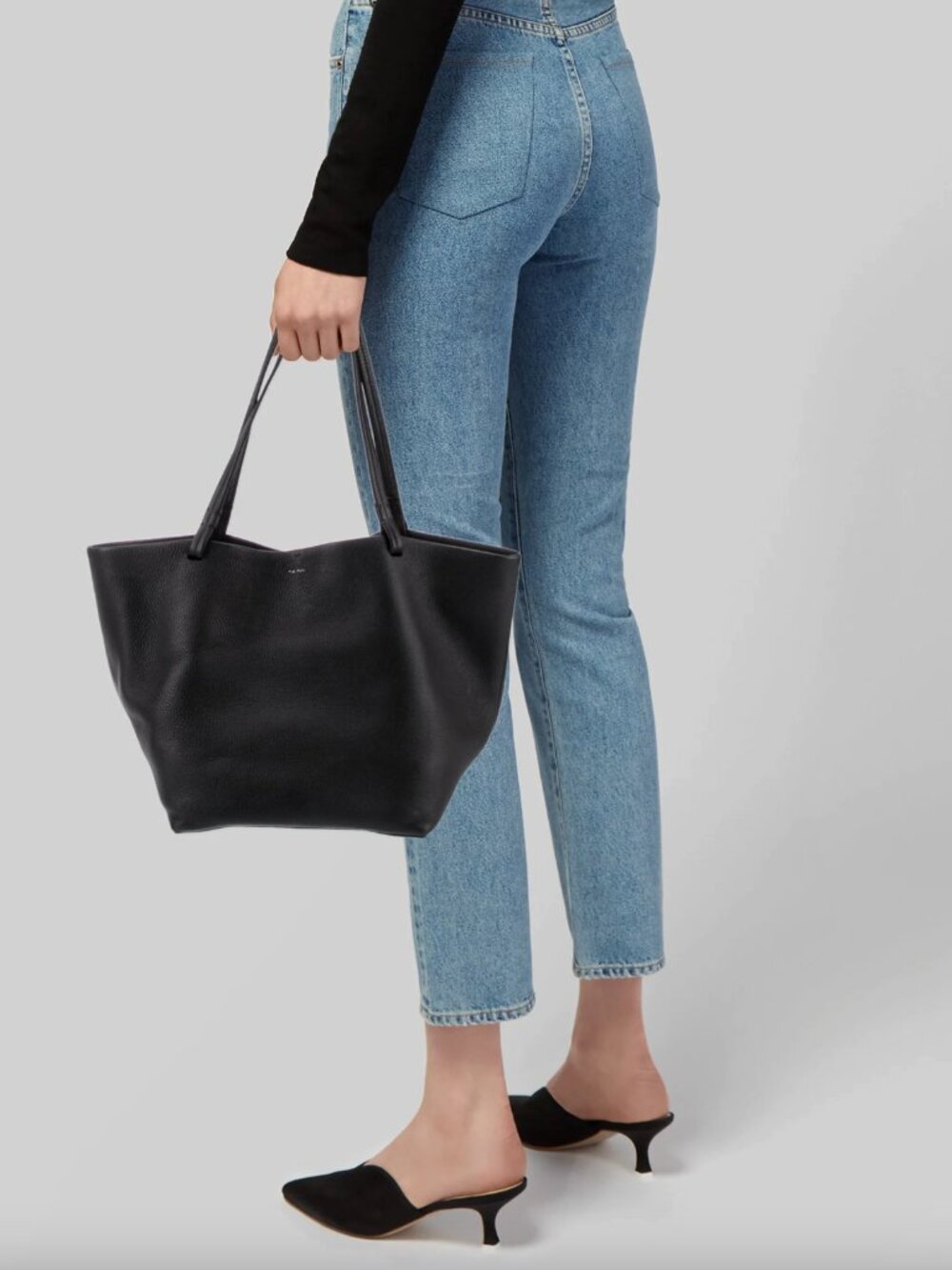 The Row Park Tote Three Black Grained Leather Tote Bag - Picture 2 of 6